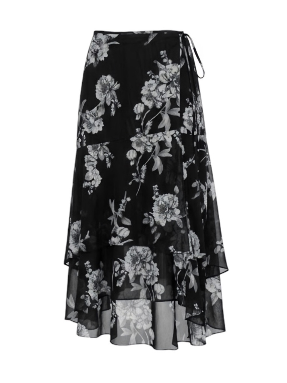 White House Black Market Floral Sheer Wrap Skirt